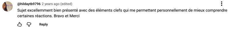Capture du commentaire de Hilda sur les contenus de Léonie.